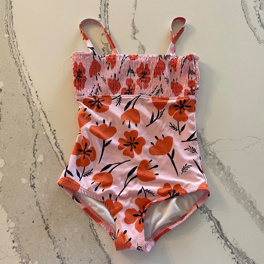 Hanna Andersson girls size 5 110 cm floral one piece swimsuit